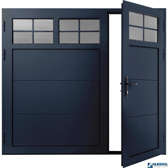 Gliderol STEEL-BLUE (RAL5011) Insulated Traditional Horizontal Wide Rib Side Hinged Garage Door (1/3)