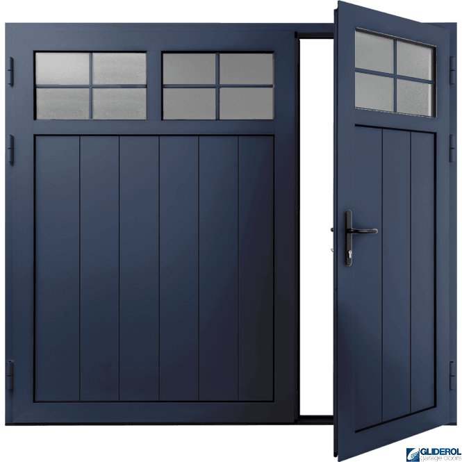 Gliderol STEEL-BLUE (RAL5011) Insulated Traditional Vertical Medium Rib Side Hinged Garage Door (1/3)
