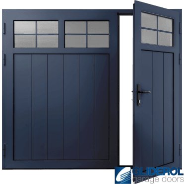 STEEL-BLUE (RAL5011) Insulated Traditional Vertical Medium Rib Side Hinged Garage Door (1/3)