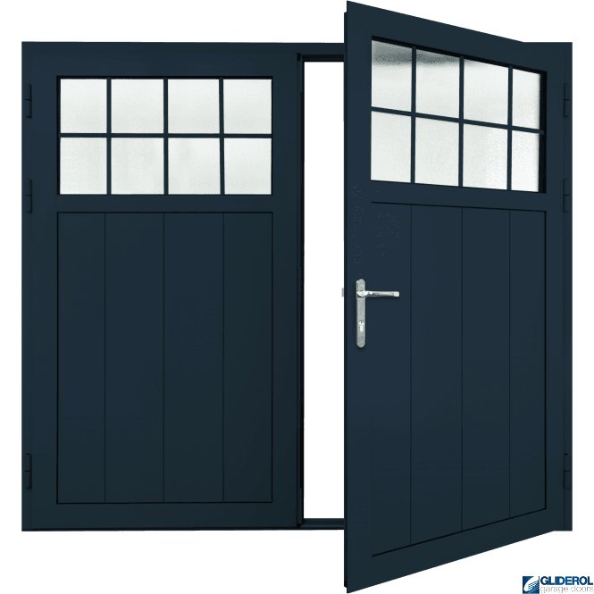 Gliderol STEEL-BLUE (RAL5011) Insulated Traditional Vertical Medium Rib Side Hinged Garage Door