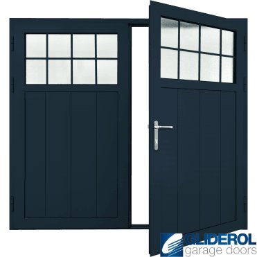 STEEL-BLUE (RAL5011) Insulated Traditional Vertical Medium Rib Side Hinged Garage Door