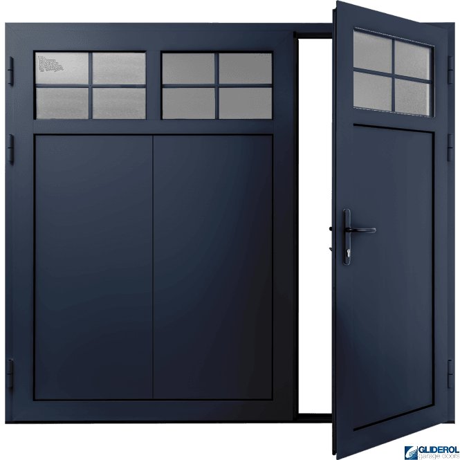 Gliderol STEEL-BLUE (RAL5011) Insulated Traditional Vertical Wide Rib Side Hinged Garage Door (1/3)