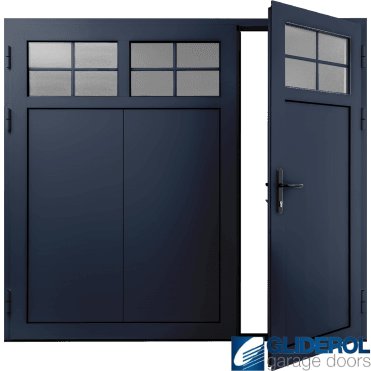 STEEL-BLUE (RAL5011) Insulated Traditional Vertical Wide Rib Side Hinged Garage Door (1/3)