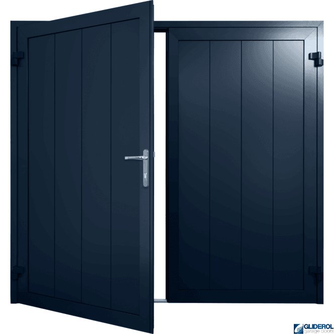 Gliderol STEEL-BLUE (RAL5011) Insulated Vertical Medium Rib Side Hinged Garage Door