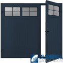 STEEL BLUE (RAL5011) Premium Vertical Standard Rib (non-insulated) Side Hinged Garage Door with windows (1/3)