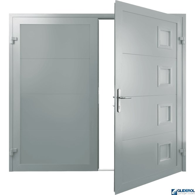 Gliderol TRAFFIC-GREY (RAL7042) Insulated Porthole Side Hinged Garage Door