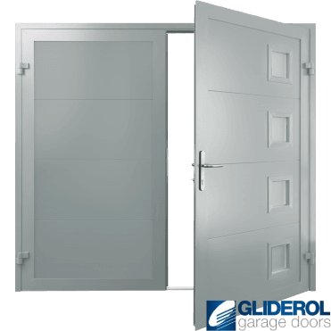 TRAFFIC-GREY (RAL7042) Insulated Porthole Side Hinged Garage Door
