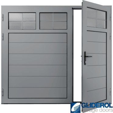 TRAFFIC-GREY (RAL7042) Insulated Traditional Horizontal Medium Rib Side Hinged Garage Door (1/3)