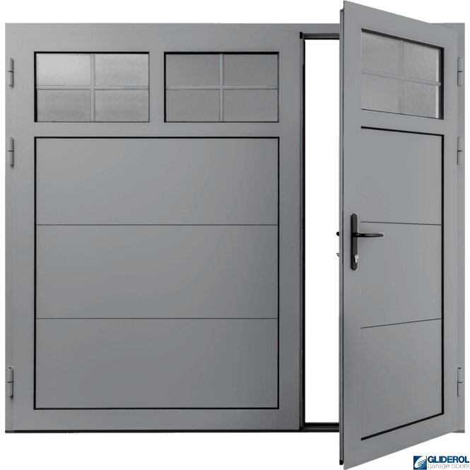 Gliderol TRAFFIC-GREY (RAL7042) Insulated Traditional Horizontal Wide Rib Side Hinged Garage Door (1/3)
