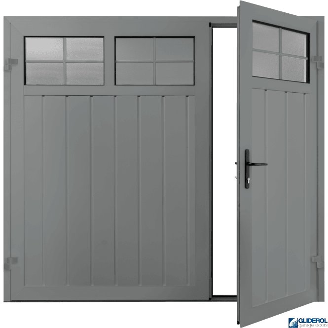 Gliderol TRAFFIC GREY (RAL7042) Premium Vertical Medium Rib (non-insulated) Side Hinged Garage Door with windows (1/3)