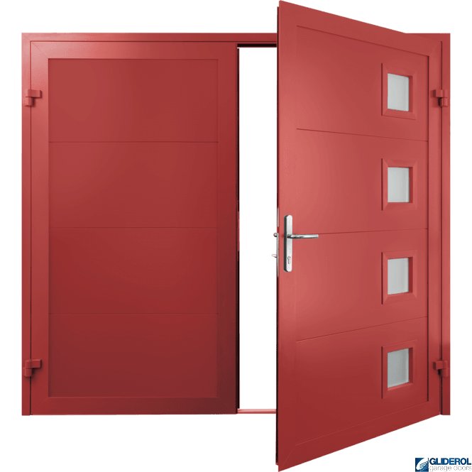 Gliderol TRAFFIC-RED (RAL3020) Insulated Porthole Side Hinged Garage Door