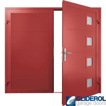 TRAFFIC-RED (RAL3020) Insulated Porthole Side Hinged Garage Door