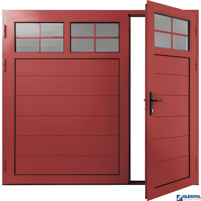 Gliderol TRAFFIC-RED (RAL3020) Insulated Traditional Horizontal Medium Rib Side Hinged Garage Door (1/3)