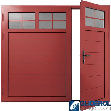 TRAFFIC-RED (RAL3020) Insulated Traditional Horizontal Medium Rib Side Hinged Garage Door (1/3)