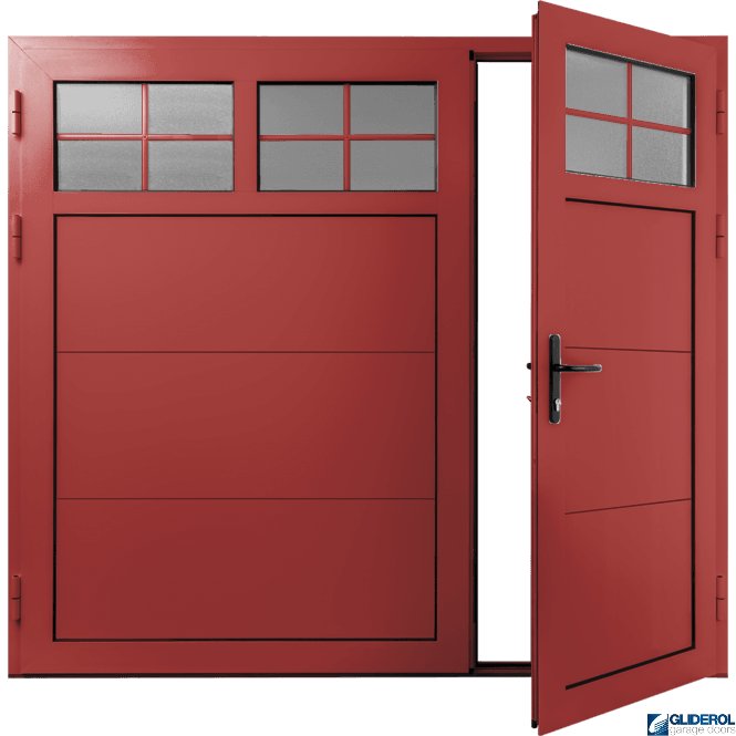 Gliderol TRAFFIC-RED (RAL3020) Insulated Traditional Horizontal Wide Rib Side Hinged Garage Door (1/3)