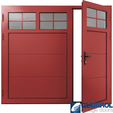 TRAFFIC-RED (RAL3020) Insulated Traditional Horizontal Wide Rib Side Hinged Garage Door (1/3)