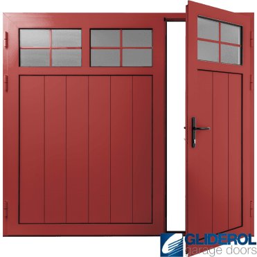 TRAFFIC-RED (RAL3020) Insulated Traditional Vertical Medium Rib Side Hinged Garage Door (1/3)