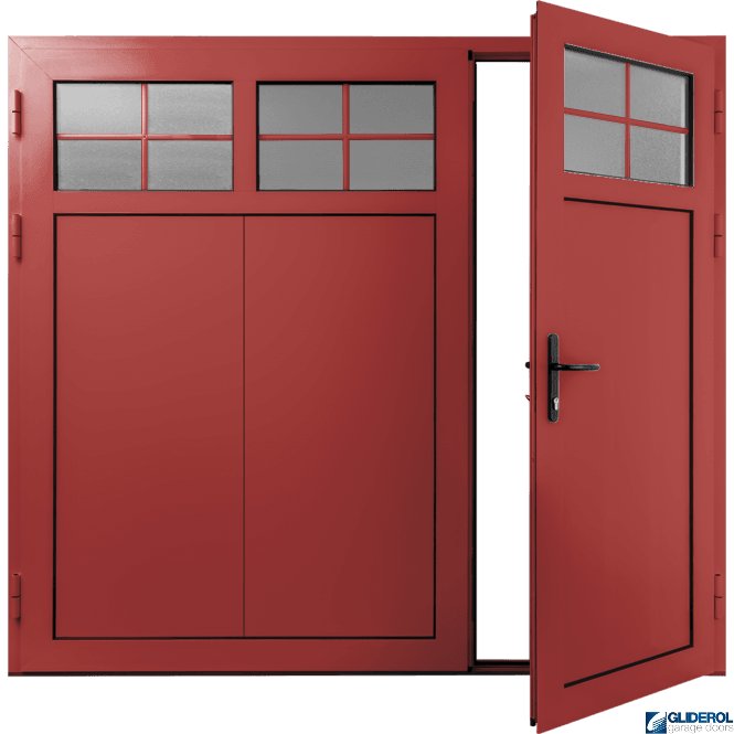 Gliderol TRAFFIC-RED (RAL3020) Insulated Traditional Vertical Wide Rib Side Hinged Garage Door (1/3)