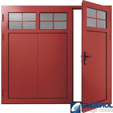 TRAFFIC-RED (RAL3020) Insulated Traditional Vertical Wide Rib Side Hinged Garage Door (1/3)