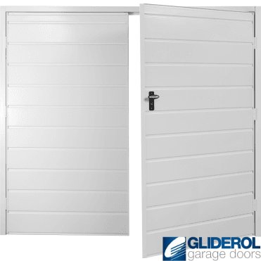 WHITE (RAL9016) Budget Horizontal Medium Rib Side Hinged Garage Door