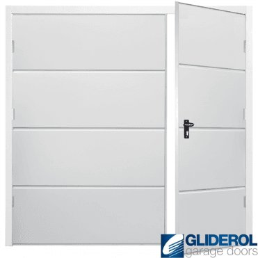 WHITE (RAL9016) Budget Horizontal Wide Rib Side Hinged Garage Door