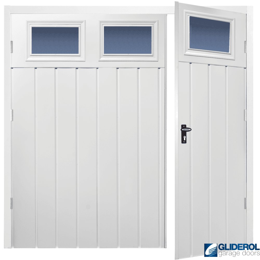 Door Rib Gliderol WHITE (RAL9016) Budget Vertical Medium Rib with windows Side ...