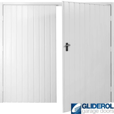 WHITE (RAL9016) Budget Vertical Standard Rib Side Hinged Garage Door