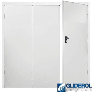 WHITE (RAL9016) Budget Vertical Wide Rib Side Hinged Garage Door