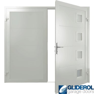 WHITE (RAL9016) Insulated Porthole Side Hinged Garage Door