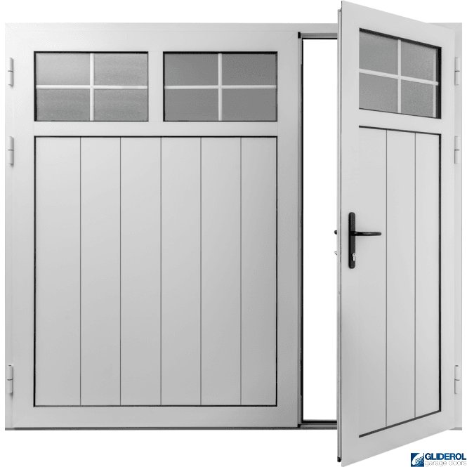 Gliderol WHITE (RAL9016) Insulated Traditional Vertical Medium Rib Side Hinged Garage Door (1/3)