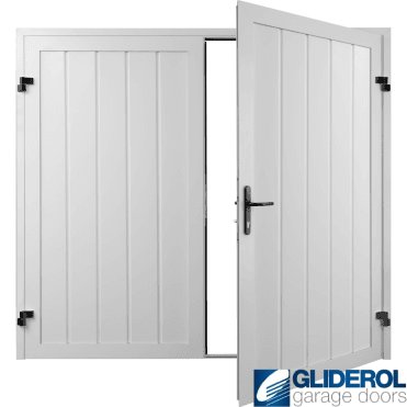 WHITE (RAL9016) Premium Vertical Medium Rib (non-insulated) Side Hinged Garage Door