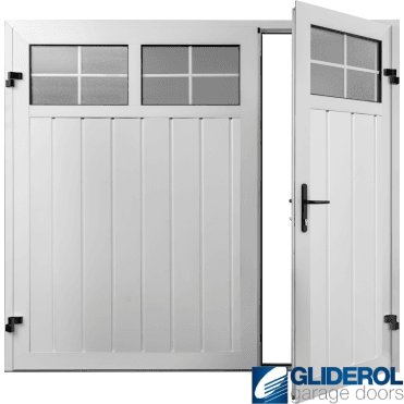 WHITE (RAL9016) Premium Vertical Medium Rib (non-insulated) Side Hinged Garage Door with windows (1/3)