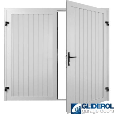 WHITE (RAL9016) Premium Vertical Standard Rib (non-insulated) Side Hinged Garage Door