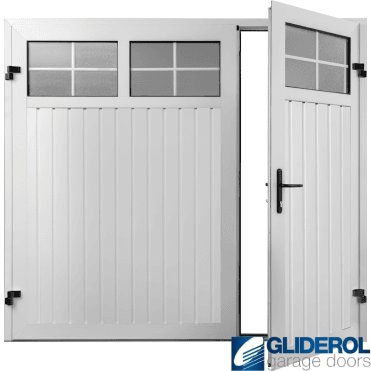 WHITE (RAL9016) Premium Vertical Standard Rib (non-insulated) Side Hinged Garage Door with windows (1/3)