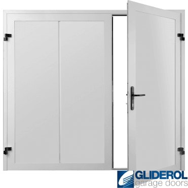 WHITE (RAL9016) Premium Vertical Wide Rib (non-insulated) Side Hinged Garage Door