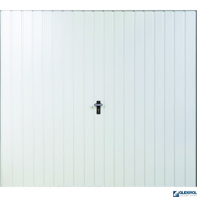Gliderol White S-Rib Vertical canopy Up and Over door (7' x 7' door leaf) with white frame. 2234mm x 2184mm sizes including frame.