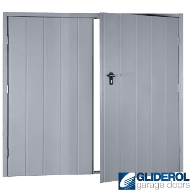 WINDOW GREY (RAL7040) Budget Vertical Medium Rib Side Hinged Garage Door