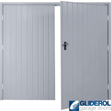 WINDOW GREY (RAL7040) Budget Vertical Standard Rib Side Hinged Garage Door