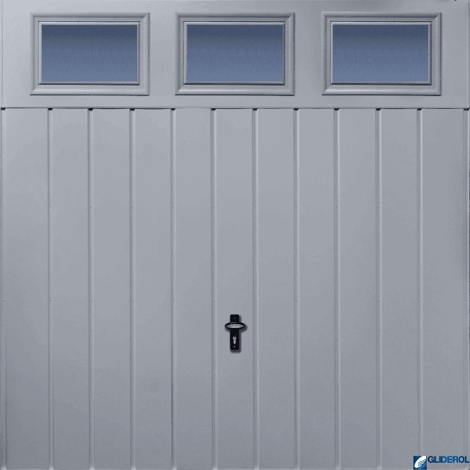 Gliderol WINDOW-GREY (RAL7040) Chester Vertical Medium Rib with Windows