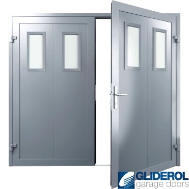 WINDOW-GREY (RAL7040) Insulated Bradford Side Hinged Garage Door