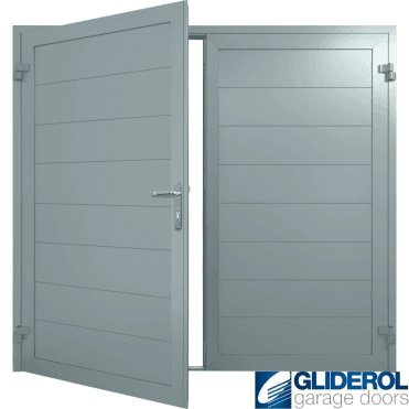 WINDOW-GREY (RAL7040) Insulated Horizontal Medium Rib Side Hinged Garage Door