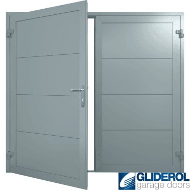 WINDOW-GREY (RAL7040) Insulated Horizontal Wide Rib Side Hinged Garage Door
