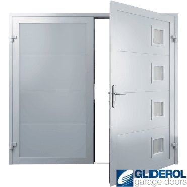 WINDOW-GREY (RAL7040) Insulated Porthole Side Hinged Garage Door