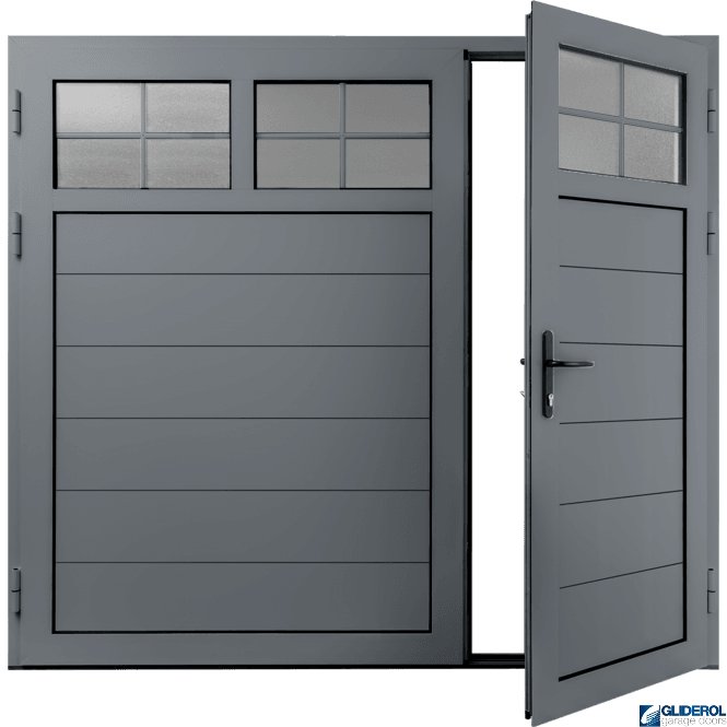 Gliderol WINDOW-GREY (RAL7040) Insulated Traditional Horizontal Medium Rib Side Hinged Garage Door (1/3)