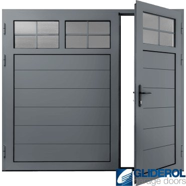WINDOW-GREY (RAL7040) Insulated Traditional Horizontal Medium Rib Side Hinged Garage Door (1/3)