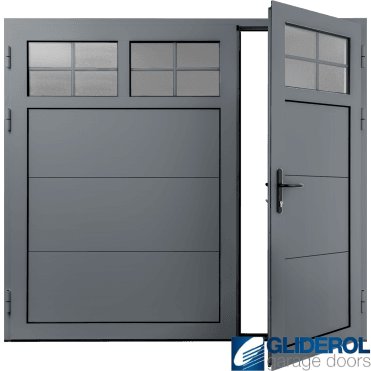 WINDOW-GREY (RAL7040) Insulated Traditional Horizontal Wide Rib Side Hinged Garage Door (1/3)