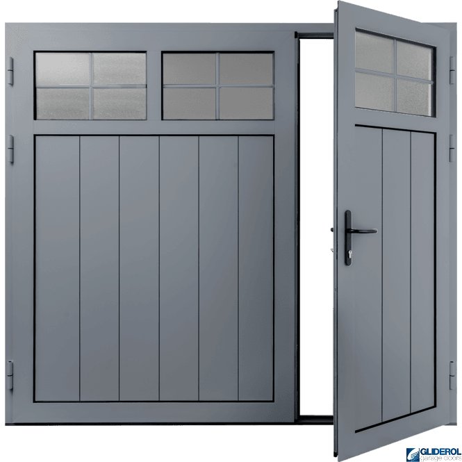 Gliderol WINDOW-GREY (RAL7040) Insulated Traditional Vertical Medium Rib Side Hinged Garage Door (1/3)