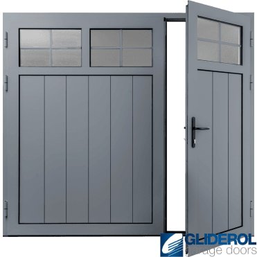 WINDOW-GREY (RAL7040) Insulated Traditional Vertical Medium Rib Side Hinged Garage Door (1/3)