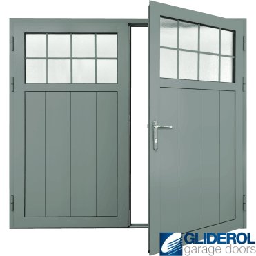 WINDOW-GREY (RAL7040) Insulated Traditional Vertical Medium Rib Side Hinged Garage Door