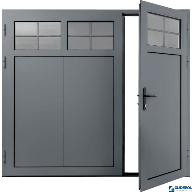 Gliderol WINDOW-GREY (RAL7040) Insulated Traditional Vertical Wide Rib Side Hinged Garage Door (1/3)